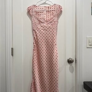 Pink Polka Dot Lace Trim Dress